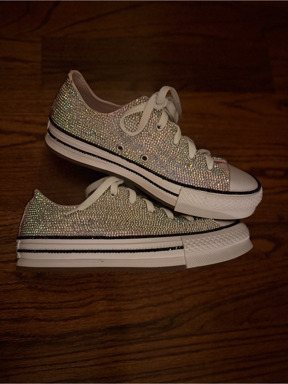 Converse Custom Women's Silver Rhinestone Studded low-Top Sneakers